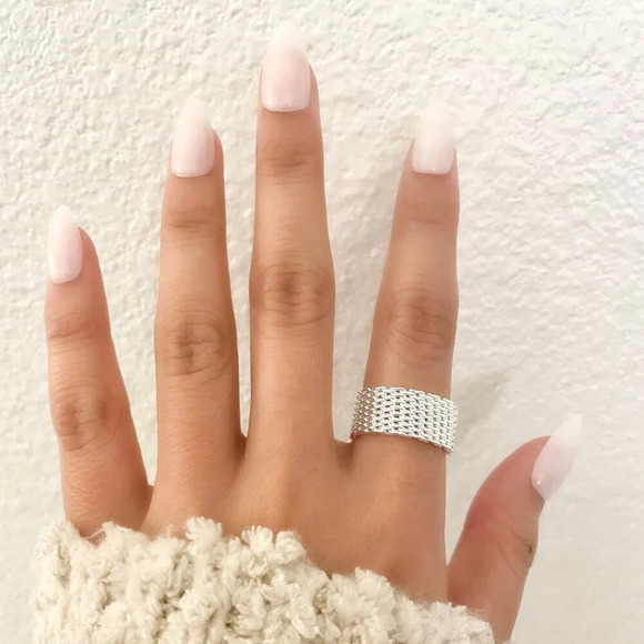 925 Sterling Silver Mesh Ring Weave Ring Woven Ring Band Everyday Ring - Picture 7 of 8